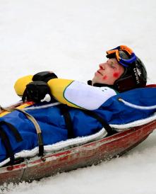 Flag bearer crashes heavily in training image