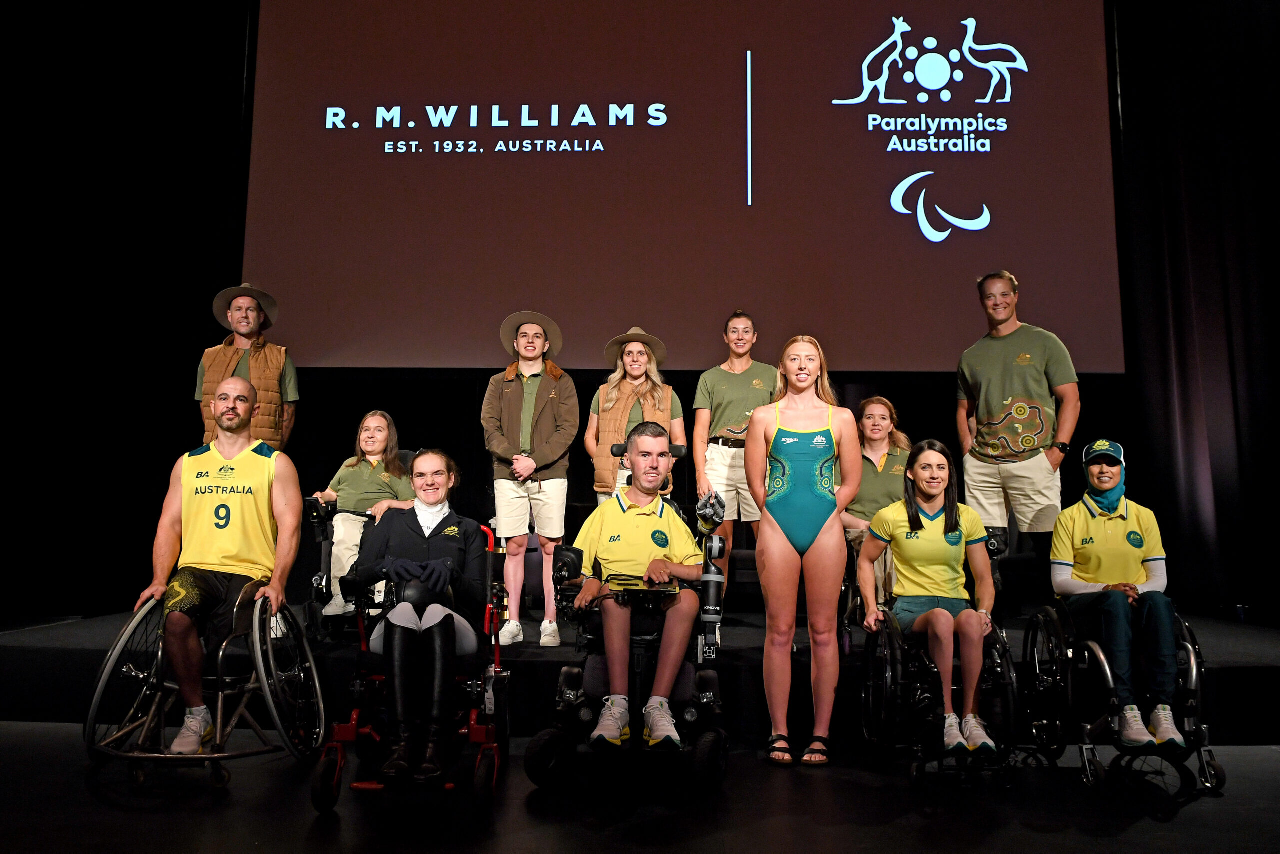 R.M Williams Uniform Launch - Australian Fashion Week 2024, Athletes standing in uniforms on stage